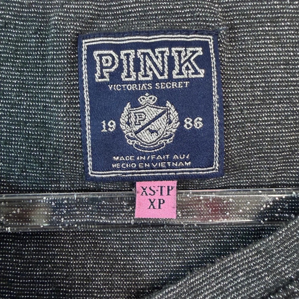 Victoria's Secret PINK Henley Top XS Gray Metallic Shimmer Rhinestone Heart Y2K - Picture 3 of 4